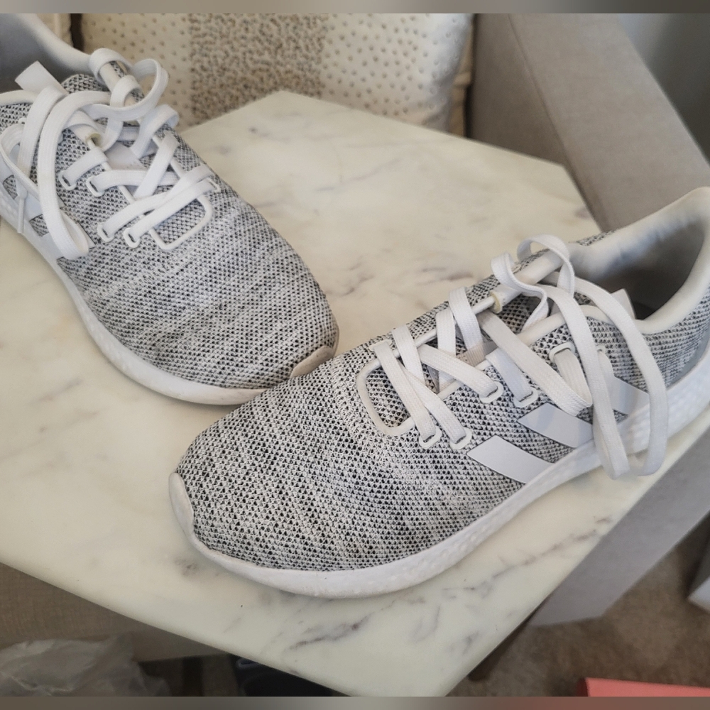 Adidas Knit Gray and White Running Shoes
